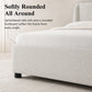 Contemporary Boucle Bed – Winged Edge Padded Headboard, Round Wood Legs