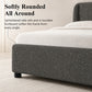 Contemporary Boucle Bed – Winged Edge Padded Headboard, Round Wood Legs