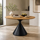 Athan 5-Piece Round Dining Table Set with Conical Metal Base & Upholstered Chairs – Black/Oak