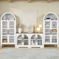 Rustic 3-Piece Arched TV Stand & Storage Cabinet Set – 55" Sideboard Buffet Cabinet & Two 72" Tall Display Cabinets with Glass Doors