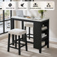 3-Piece Dining Set with USB Charging, Storage Shelves & Boucle Stools, High Gloss Kitchen Table for Small Spaces