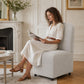 French Farmhouse Upholstered Dining Chair with Rounded Back, Caster Legs & Skirted Design