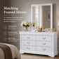 Transitional Sleigh Wood Dresser with Optional Mirror, Dovetail Drawers and Metal Pulls