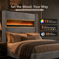 Contemporary Smart Platform Bed with 3D Fireplace LED Headboard, Bluetooth Audio, USB & TF Card Slots, Stainless Steel Frame