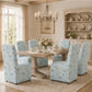 French Farmhouse Upholstered Dining Chair with Rounded Back, Caster Legs & Skirted Design