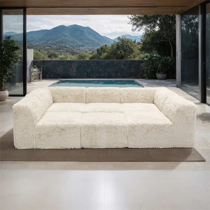 Contemporary Faux Fur Daybed with Deep Seating and Modular Design