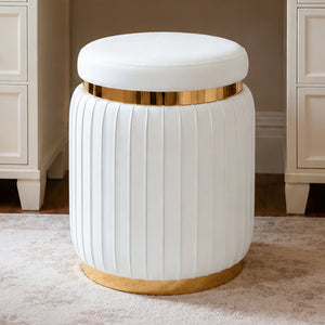 Contemporary Velvet Counter Stool with Gold Trim & Stainless Steel Base – Upholstered Modern Bar Stool