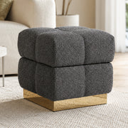 Contemporary Bouclé Storage Stool with Hidden Storage Compartment & Gold Stainless Steel Base – Fully Assembled