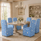 French Farmhouse Upholstered Dining Chair with Rounded Back, Caster Legs & Skirted Design