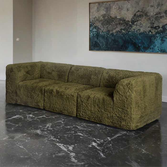 Deep Seating Faux Fur Modular Sofa, Contemporary 3-Seater for Living Room