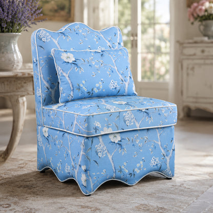 French Traditional Accent Chair with Scalloped Back and 1.75 lb High-Density Foam