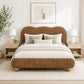 Contemporary Velvet and Boucle Upholstered Bed – Solid Rubberwood Frame