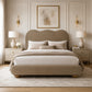 Contemporary Velvet and Boucle Upholstered Bed – Solid Rubberwood Frame