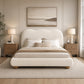 Contemporary Velvet and Boucle Upholstered Bed – Solid Rubberwood Frame