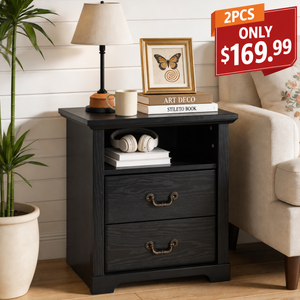 Rustic Open-Shelf Nightstand – Engineered Wood Bedside Table with Storage Cubby