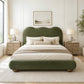 Contemporary Velvet and Boucle Upholstered Bed – Solid Rubberwood Frame