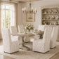 French Upholstered Dining Chair with Caster Legs & Skirted Design