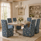 French Upholstered Dining Chair with Caster Legs & Skirted Design