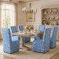French Upholstered Dining Chair with Caster Legs & Skirted Design