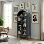 Rustic Arched Display Storage Cabinet – 72” Tall Glass Door Cabinet with Adjustable Shelves