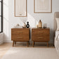 Fully Assembled Mid-Century Modern Walnut Nightstand with Tapered Legs & Nickel Bar Pulls