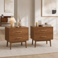 Fully Assembled Mid-Century Modern Walnut Nightstand with Tapered Legs & Nickel Bar Pulls