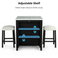 3-Piece Dining Set with USB Charging, Storage Shelves & Boucle Stools, High Gloss Kitchen Table for Small Spaces