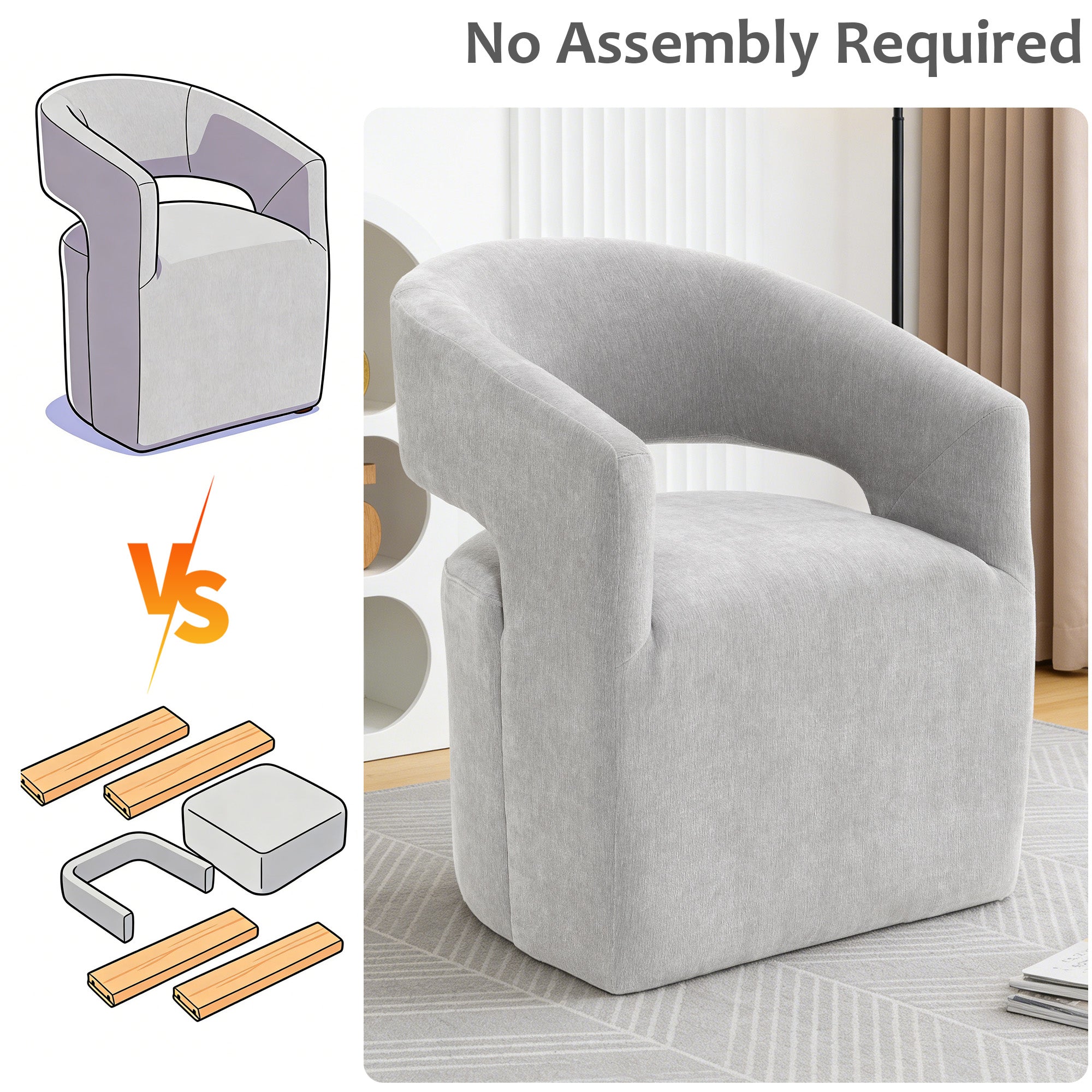 Rolling Barrel-Back Accent Chair with Casters – Contemporary Upholstered Arm Chair