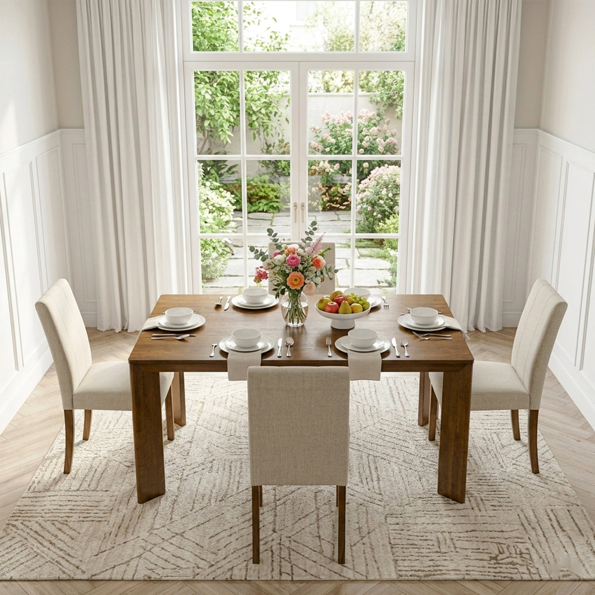 Transitional Dining Table Set Transitional Dining Table Set for 4–6 with Upholstered Chairs – Antiqu