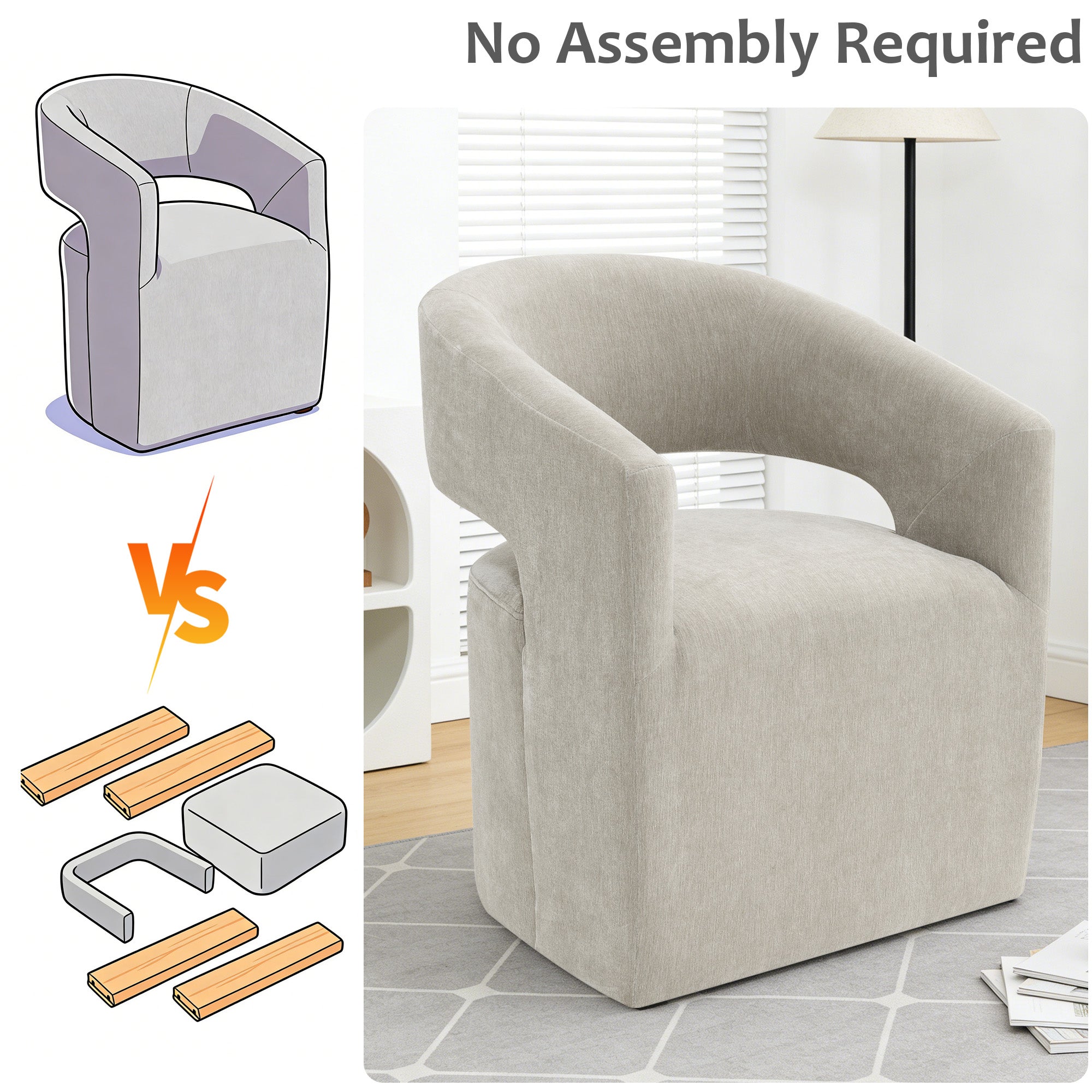 Rolling Barrel-Back Accent Chair with Casters – Contemporary Upholstered Arm Chair