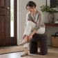 Contemporary Teddy Bouclé Accent Stool with Solid Wood Frame – Fully Assembled