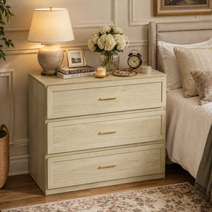 Oversized Transitional 3-Drawer Nightstand with Aluminum Handles & Extra Storage