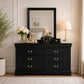 Transitional Sleigh Wood Dresser with Optional Mirror, Dovetail Drawers and Metal Pulls
