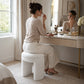 Contemporary Teddy Bouclé Accent Stool with Solid Wood Frame – Fully Assembled