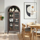 Rustic Arched Display Storage Cabinet – 72” Tall Glass Door Cabinet with Adjustable Shelves