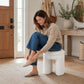 Contemporary Teddy Bouclé Accent Stool with Solid Wood Frame – Fully Assembled