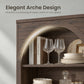 Arched Tempered Glass Door Storage Cabinet, 3-Tier Open Shelf Bookcase Display Cabinet