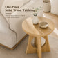 Contemporary Round End Table with Oak Veneer, Pedestal Base & Cross-Shaped Cutout Design