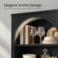 Arched Tempered Glass Door Storage Cabinet, 3-Tier Open Shelf Bookcase Display Cabinet
