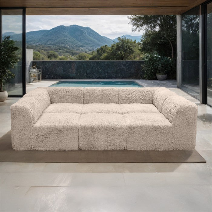 Contemporary Faux Fur Daybed with Deep Seating and Modular Design
