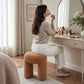 Contemporary Teddy Bouclé Accent Stool with Solid Wood Frame – Fully Assembled