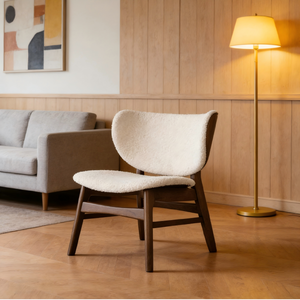 Mid-Century Modern Boucle Wingback Accent Chair with Walnut Wood Frame