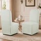French Farmhouse Upholstered Dining Chair with Rounded Back, Caster Legs & Skirted Design