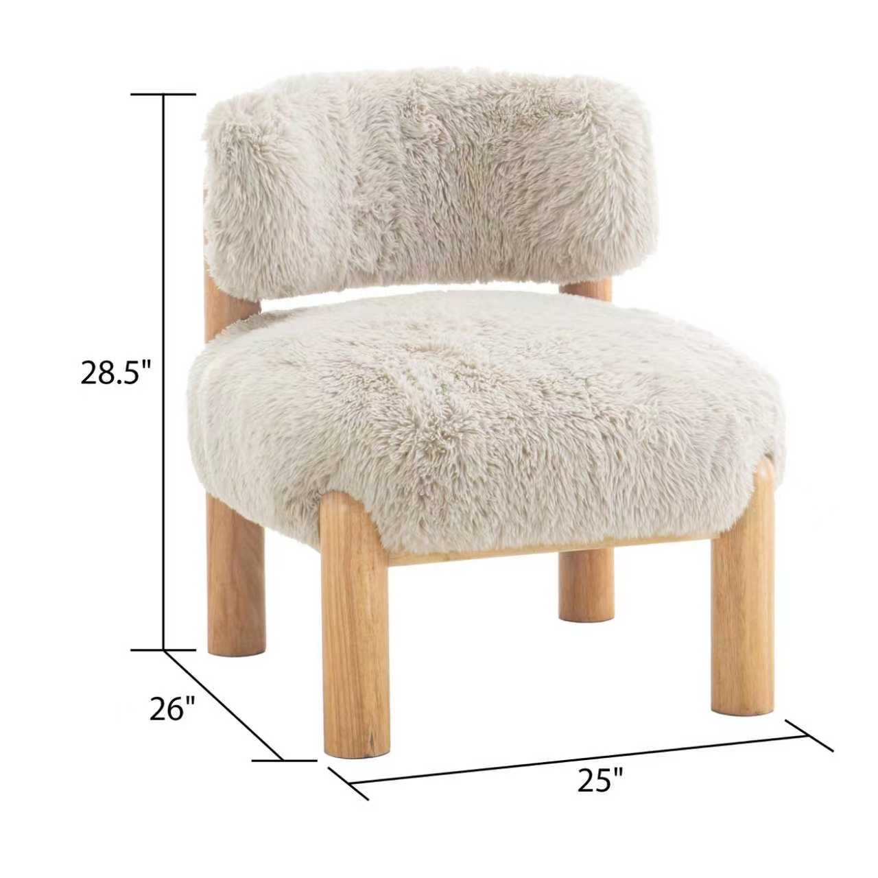 Contemporary Fur-Like Fabric Accent Chair – Wooden Legs