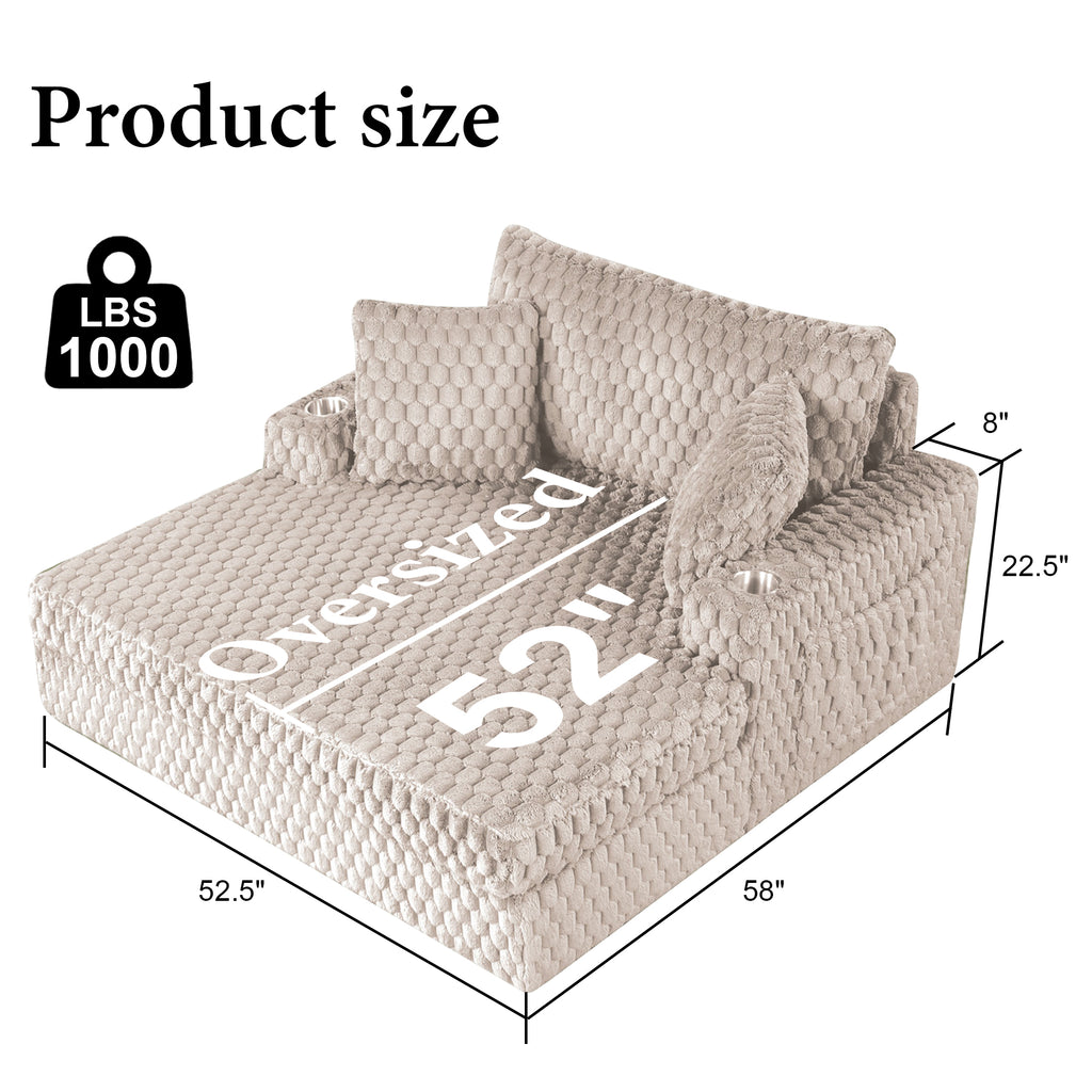 Beige Chaise Lounge – Full product dimensions chart showing length, width and height