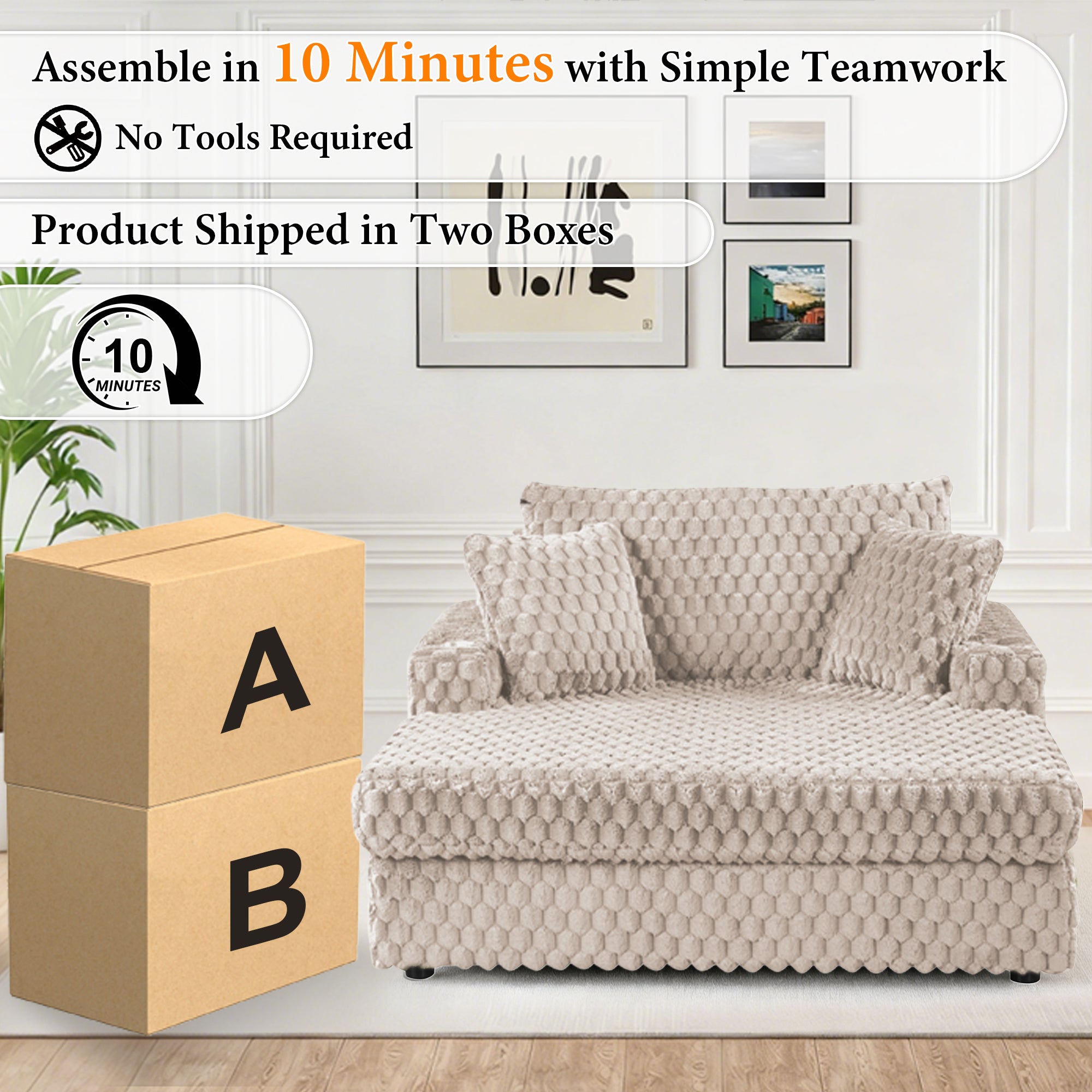 Beige Chaise Lounge – Packaging and easy assembly, no tools required