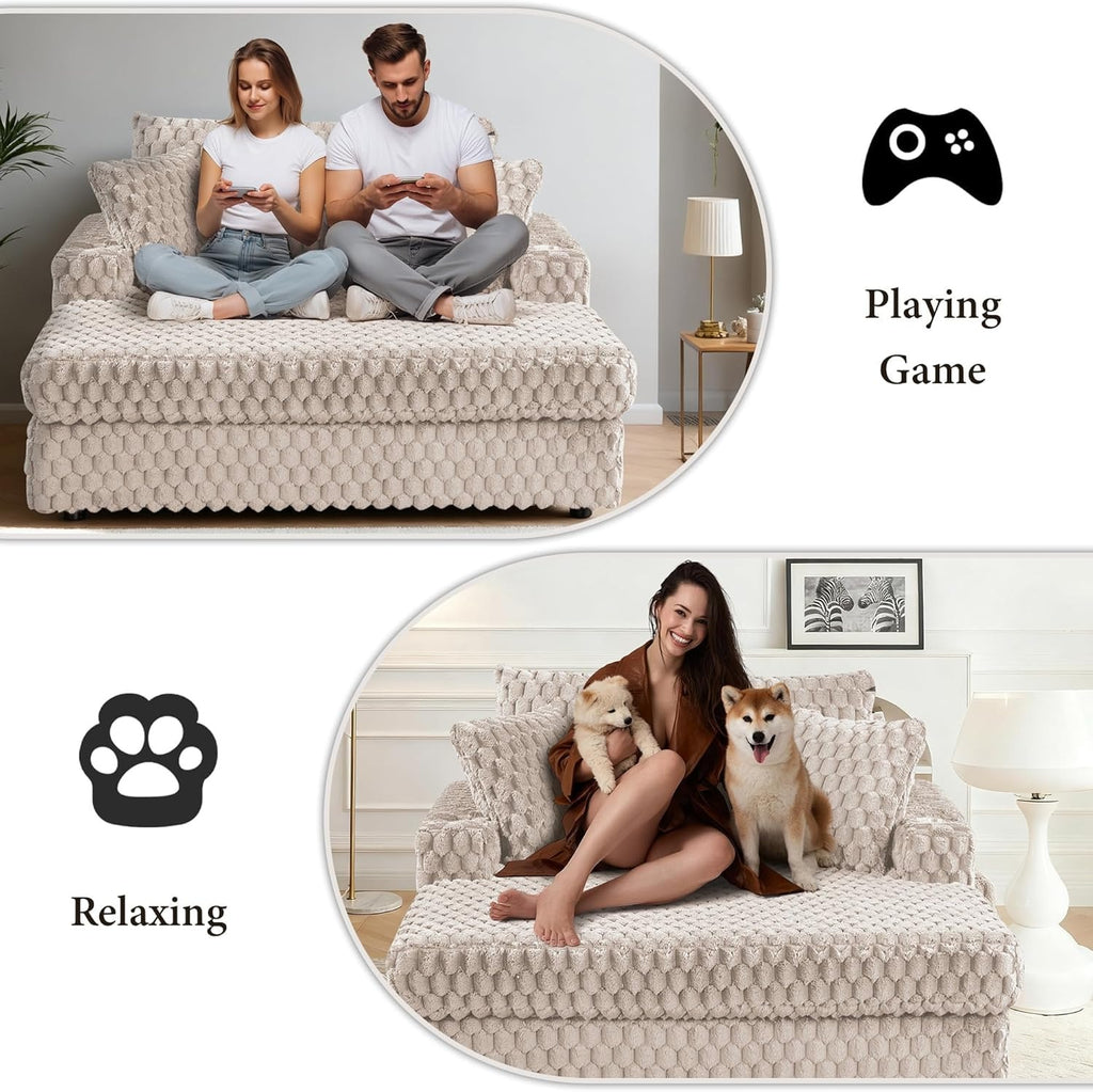 Beige Chaise Lounge – Lifestyle scene of gaming and relaxing on the Chaise Lounge