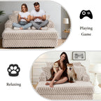 Beige Chaise Lounge – Lifestyle scene of gaming and relaxing on the Chaise Lounge