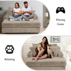 Light Brown Chaise Lounge – Lifestyle scene of gaming and relaxing on the Chaise Lounge