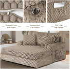 Light Brown Chaise Lounge – Detailed close-ups of  Zipper、Cup Holders and Side Pockets